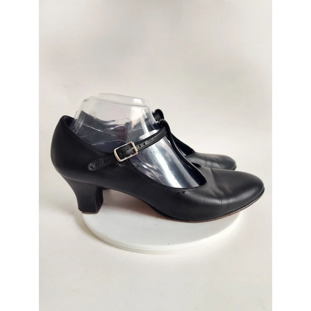 Dance Shoes Size 10 Leather Upper & Sole T-strap Mary Janes Black Salsa Latin